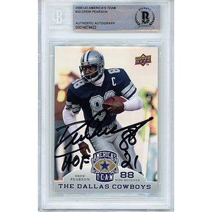 Drew Pearson Signed 2009 Upper Deck Football Card Beckett Cowboys Autograph Slab